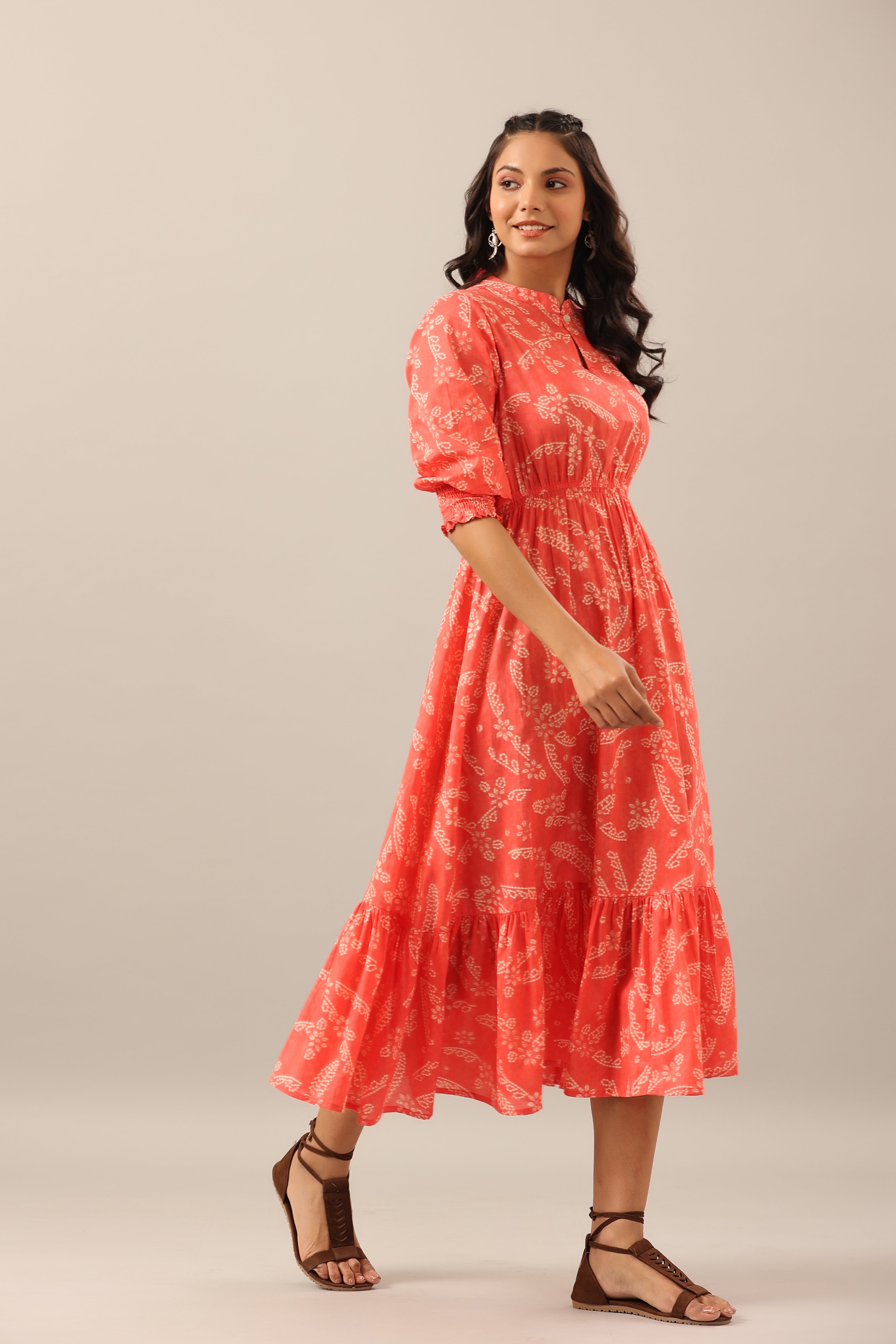 Floral Shibori on Cotton Pink Midi dress