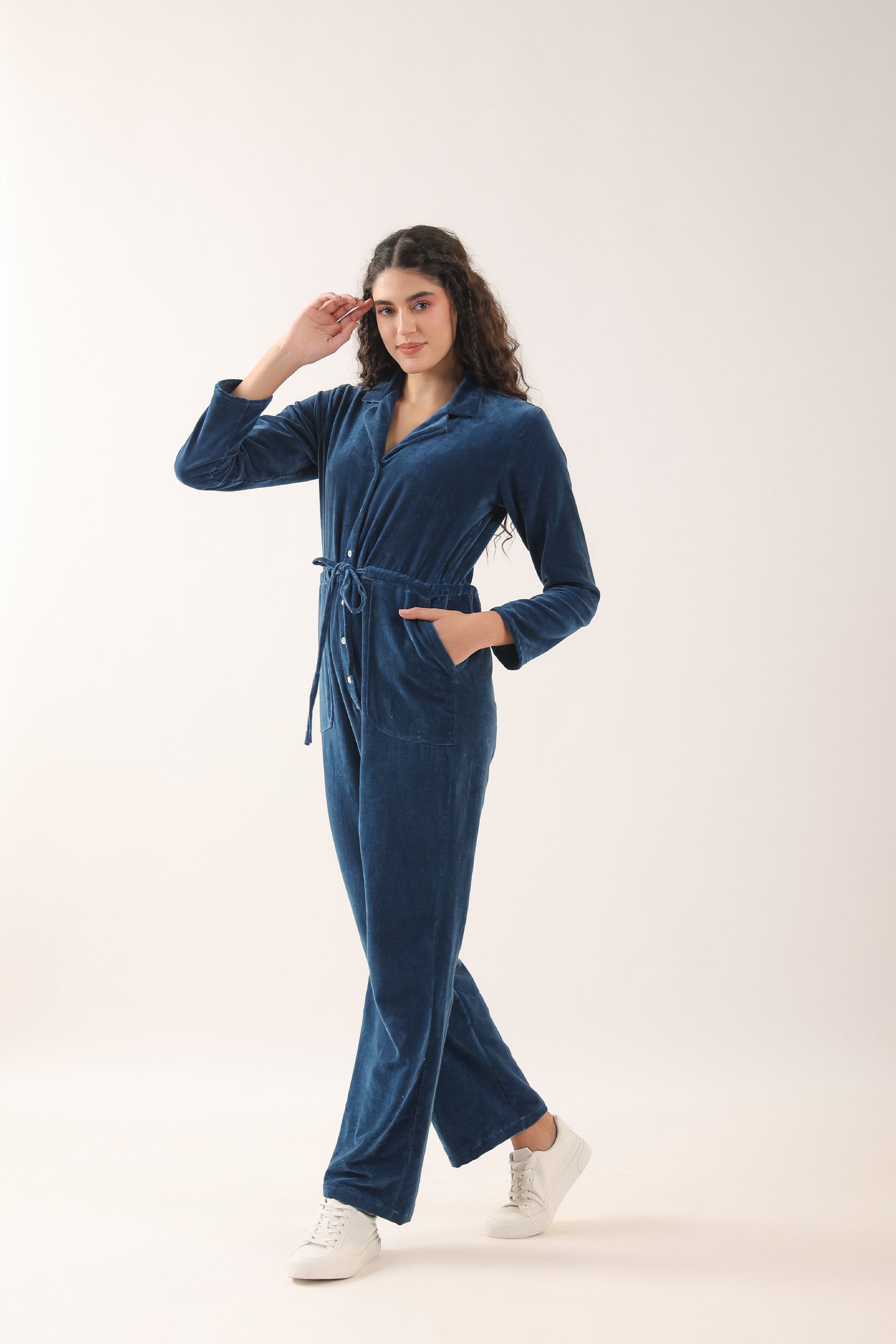 Midnight Blue Velvet Jumpsuit