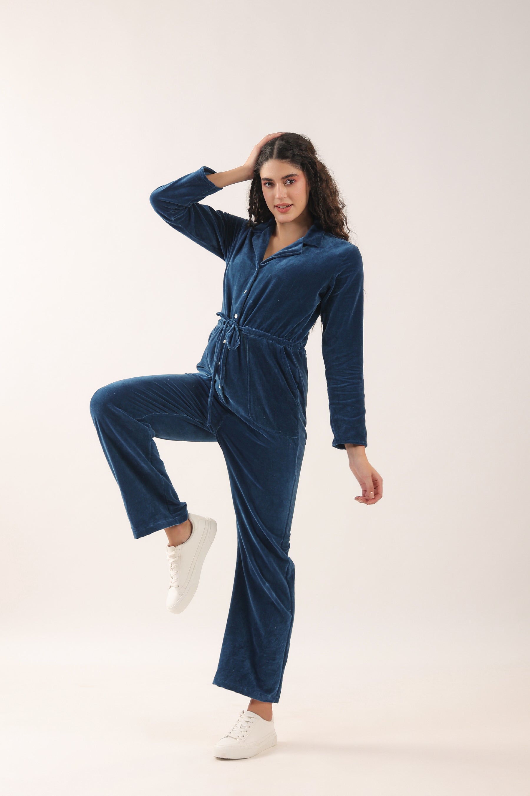 Midnight Blue Velvet Jumpsuit