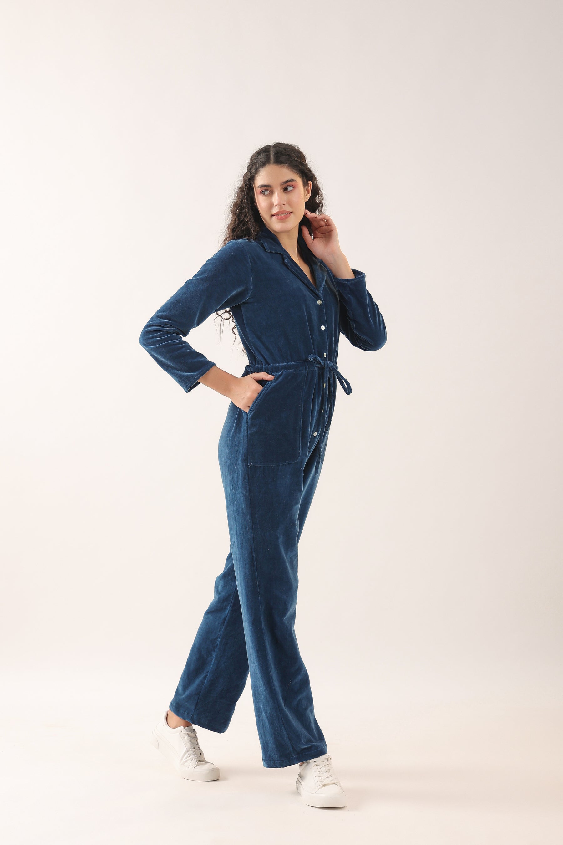 Midnight Blue Velvet Jumpsuit