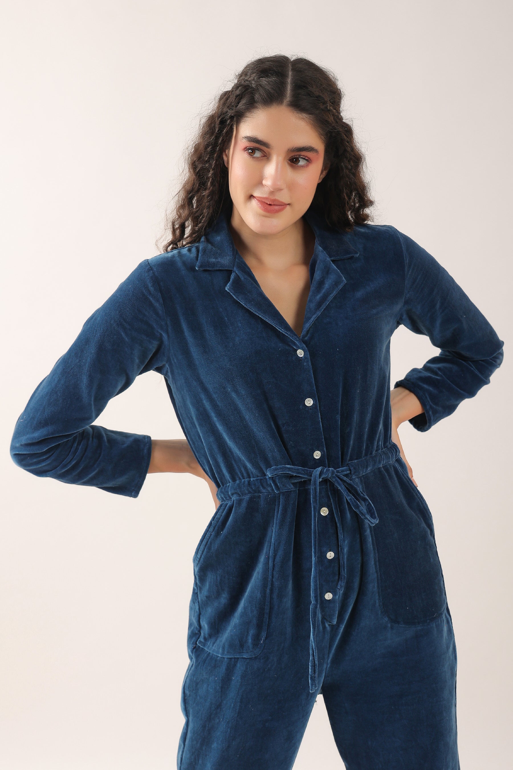 Midnight Blue Velvet Jumpsuit