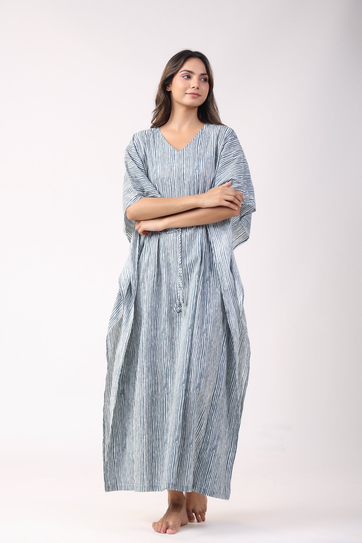 Azure Stripes Cotton Kaftan