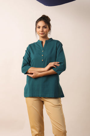 Parisian Blue Solid Cotton Top