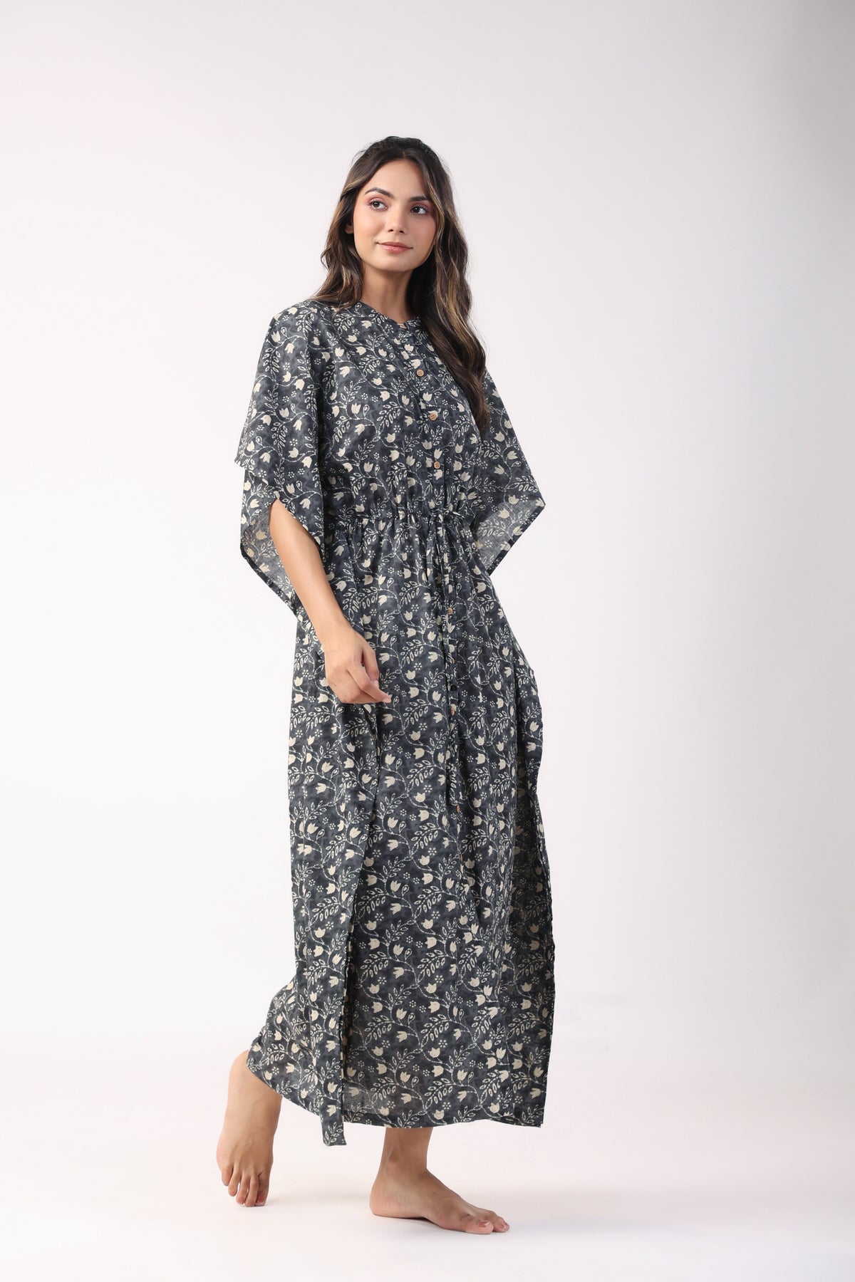 Floral Nightfall Cotton Front Buttoned Kaftan