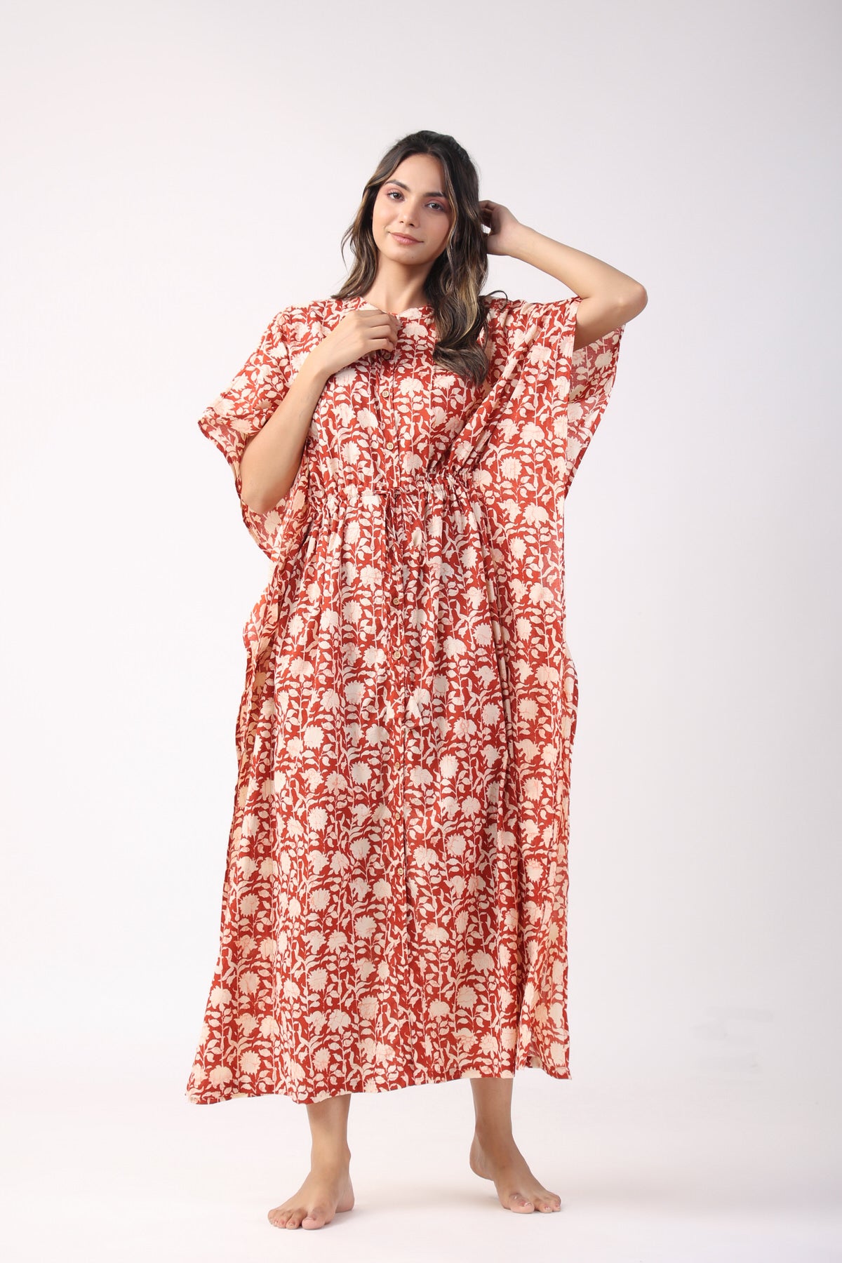 Vineyard Net Cotton Front Buttoned Kaftan