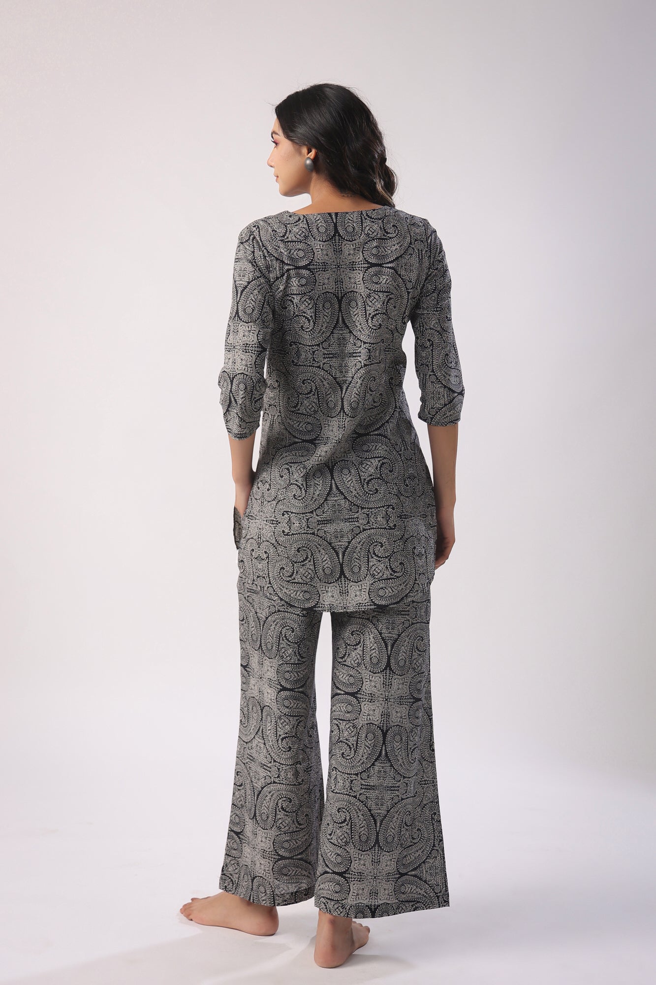 Paisley Print on Black Palazzo Loungewear Set