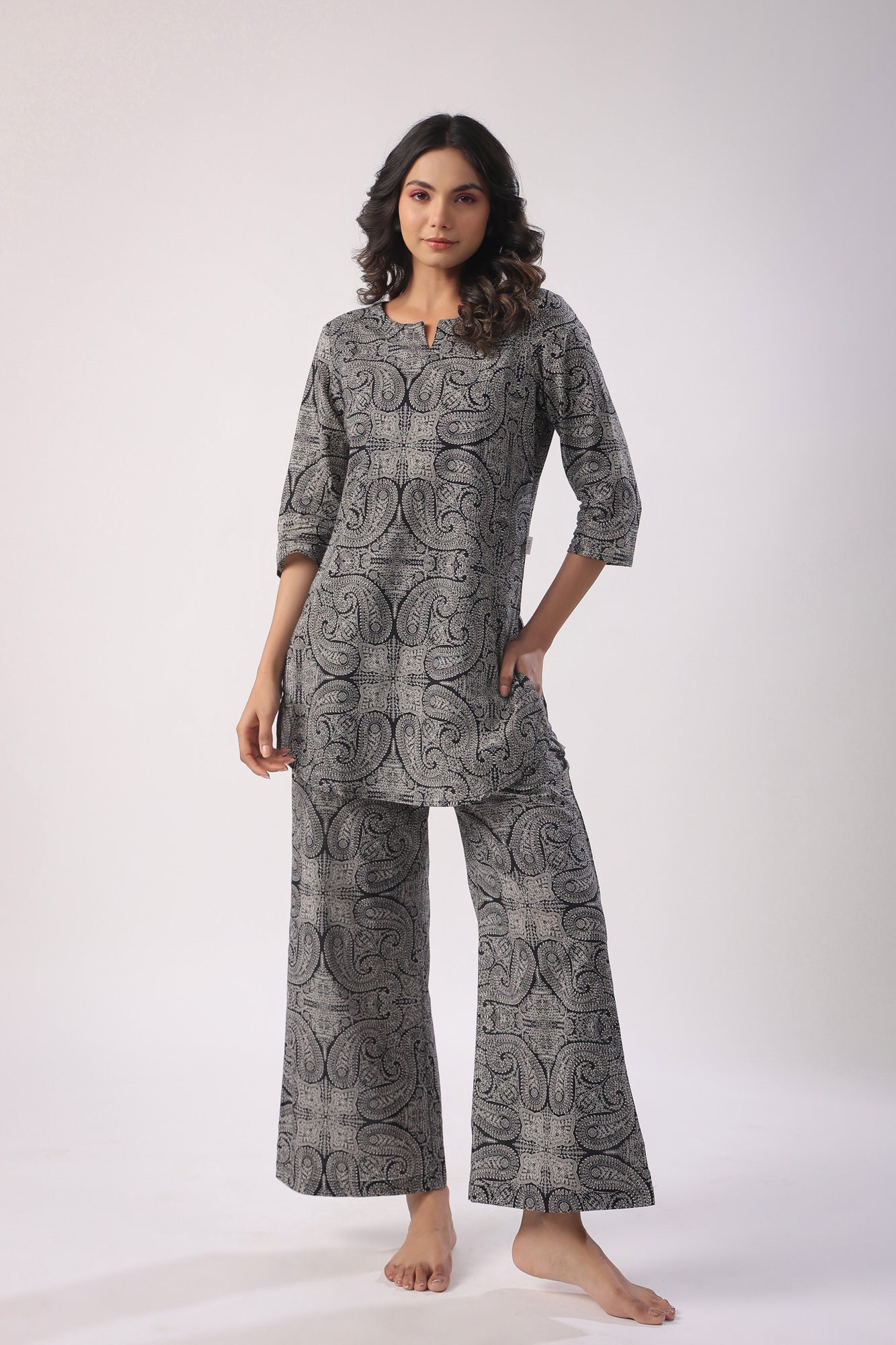 Paisley Print on Black Palazzo Loungewear Set