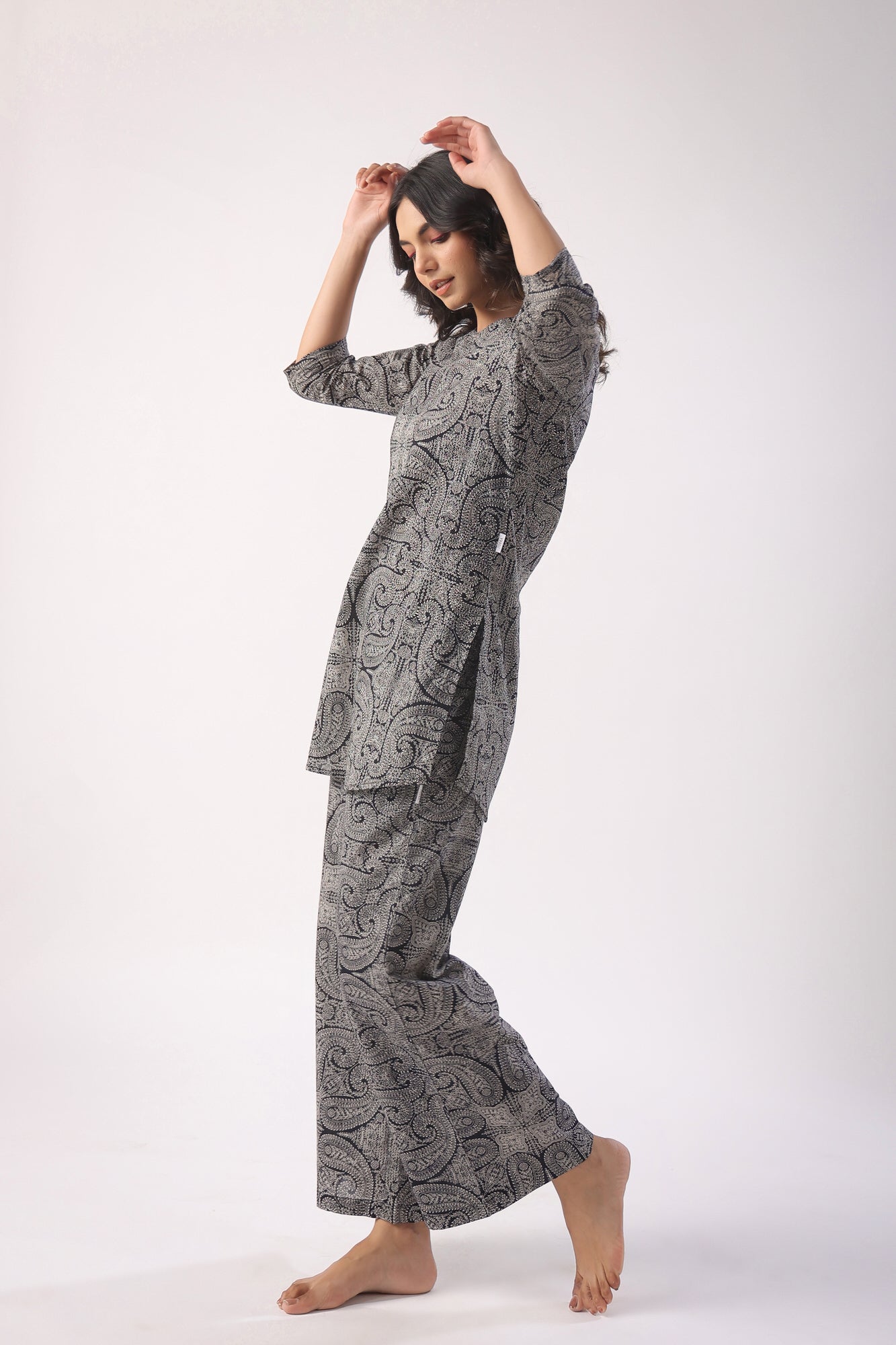 Paisley Print on Black Palazzo Loungewear Set