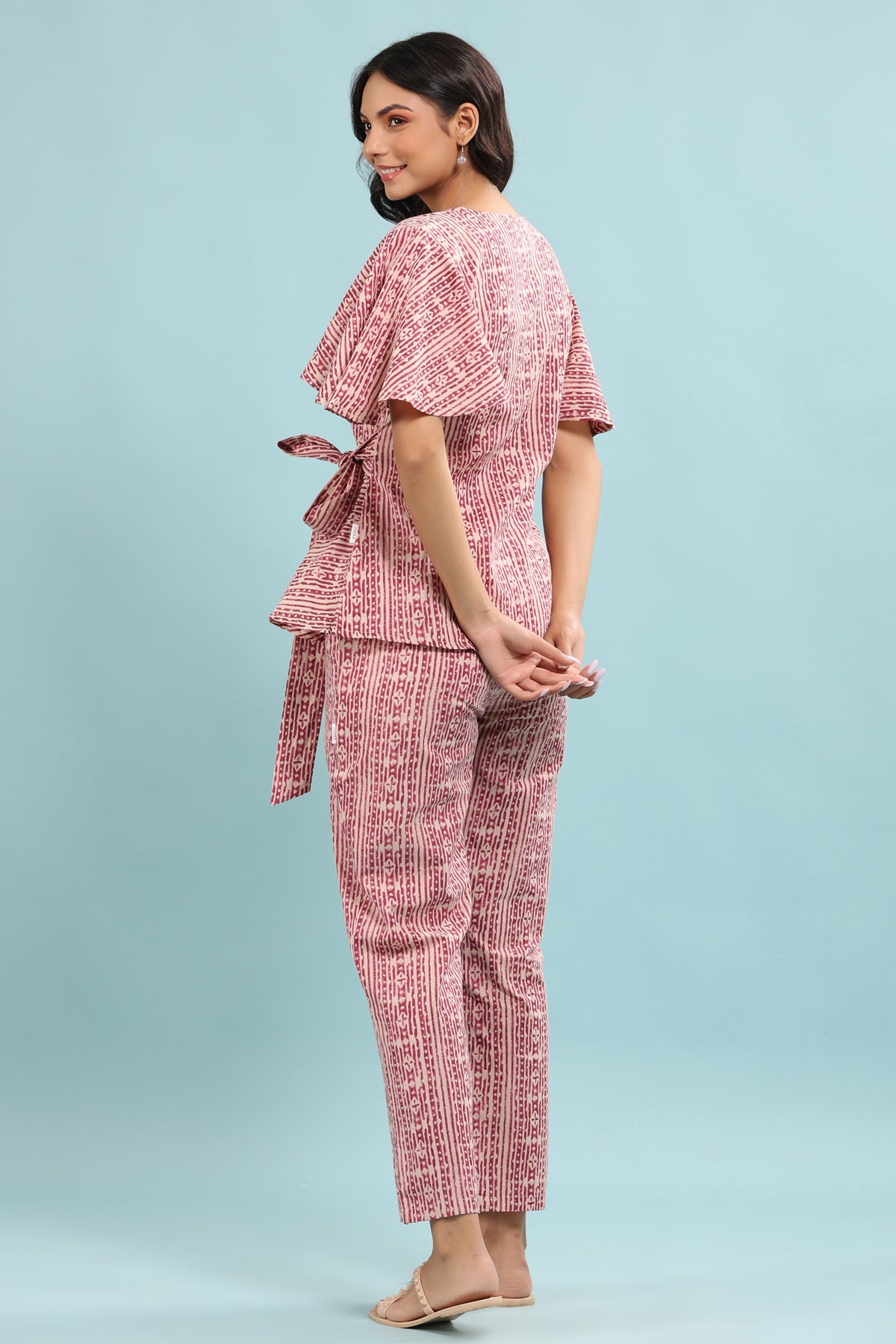 Patterned Print On Pink Loungewear Top Set