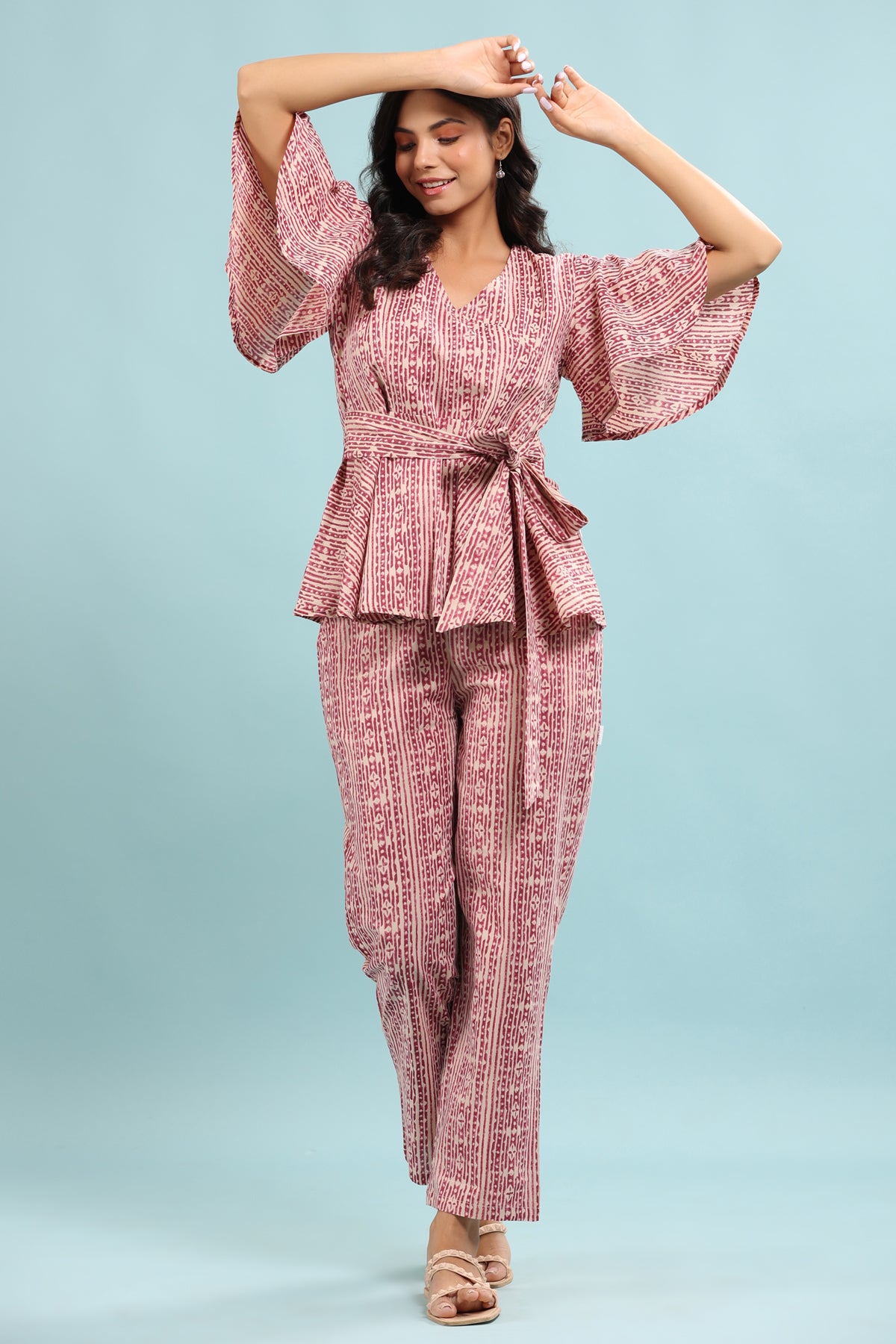 Patterned Print On Pink Loungewear Top Set