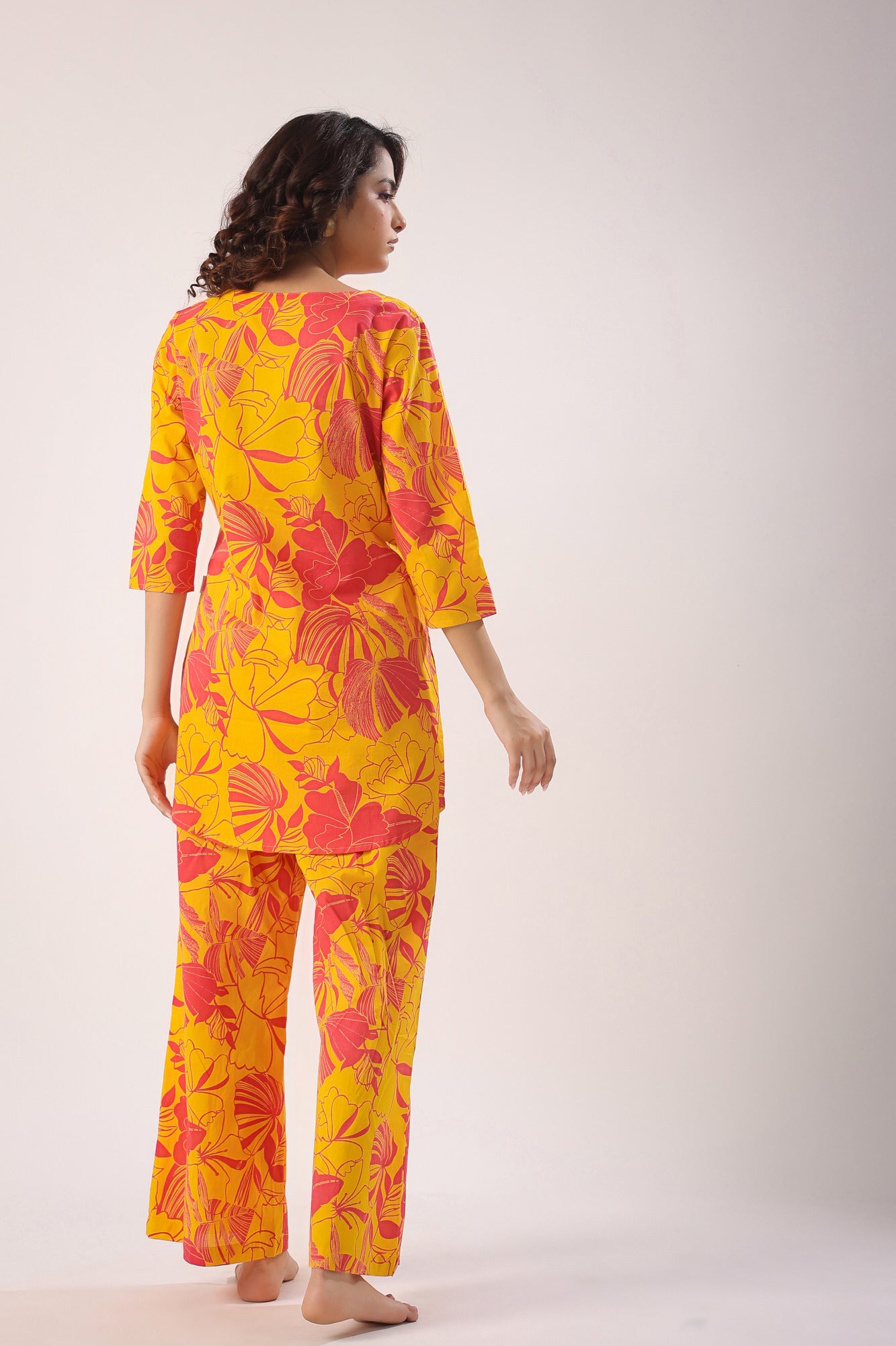 Abstract Art On Mustard Palazzo Loungewear Set