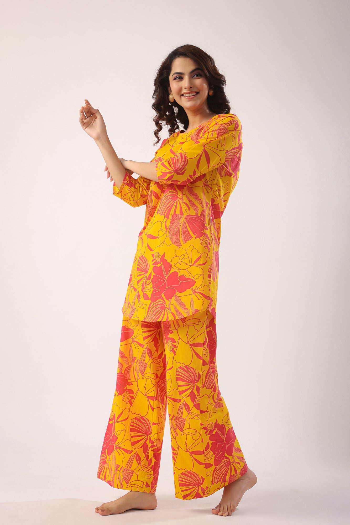 Abstract Art On Mustard Palazzo Loungewear Set