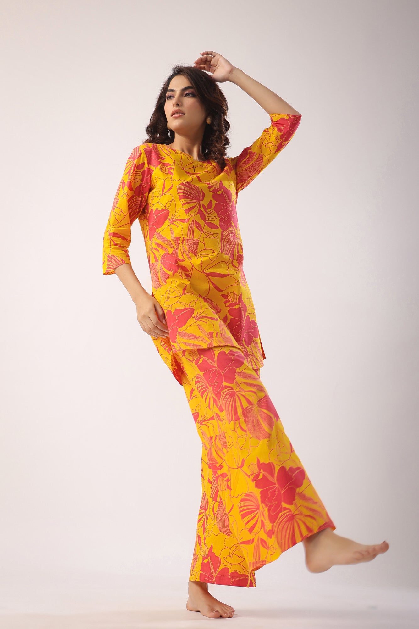 Abstract Art On Mustard Palazzo Loungewear Set