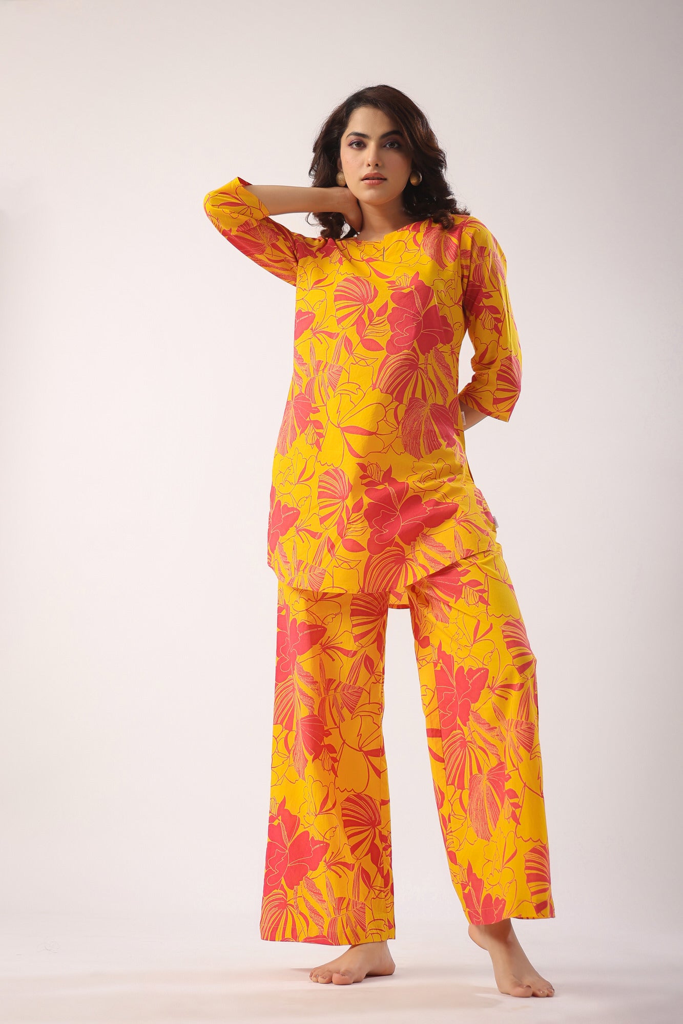 Abstract Art On Mustard Palazzo Loungewear Set