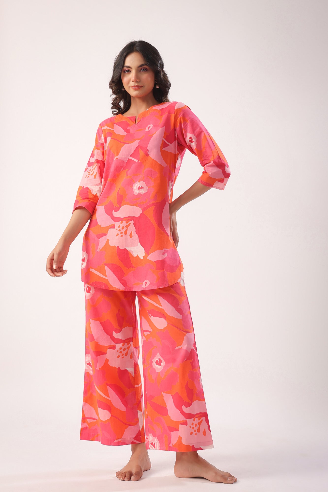 Paint Strokes on Orange Palazzo Loungewear Set