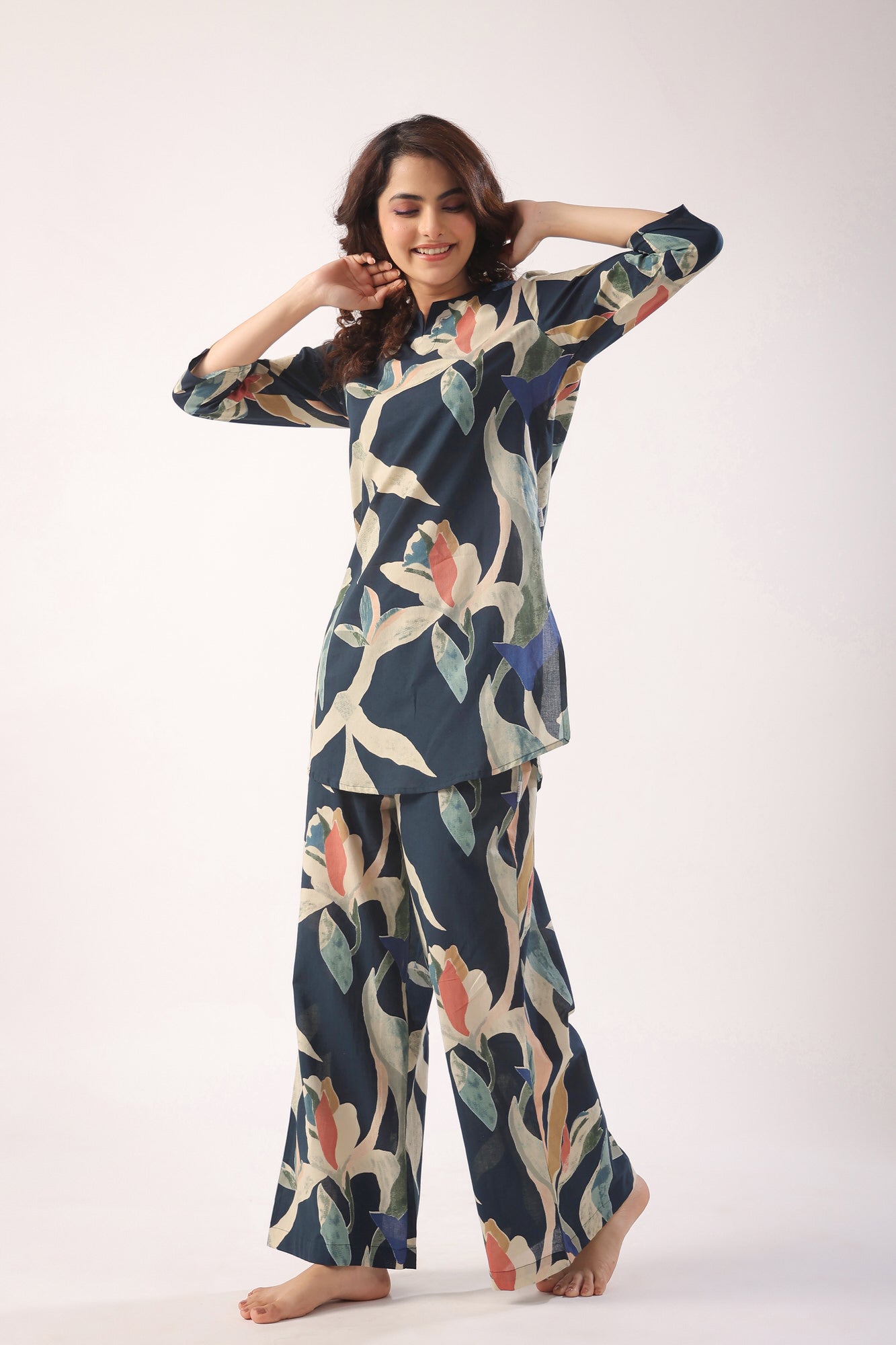 Abstract Strokes On Indigo Blue Palazzo Loungewear Set