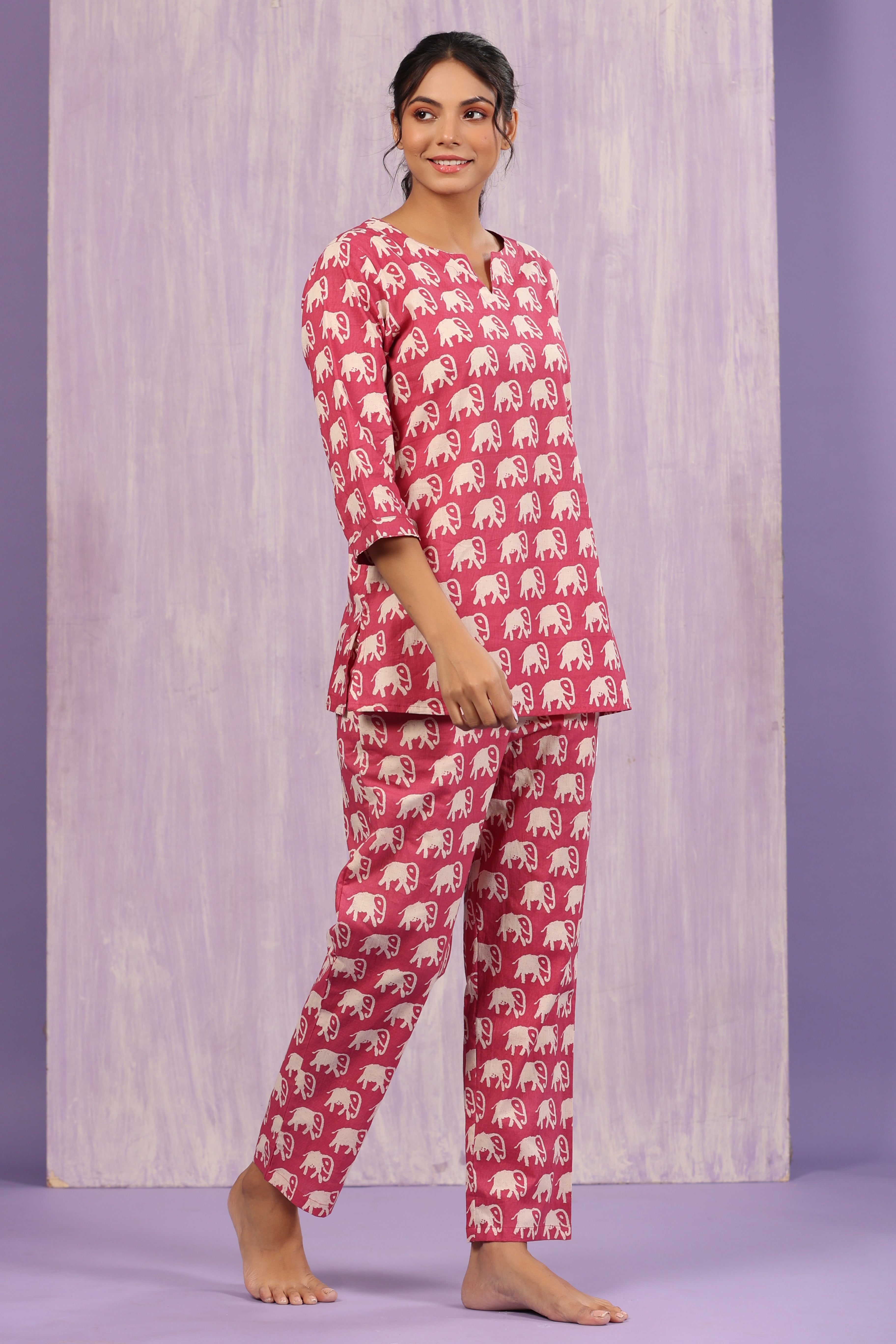 Pretty Elephants On Pink Loungewear Top Set