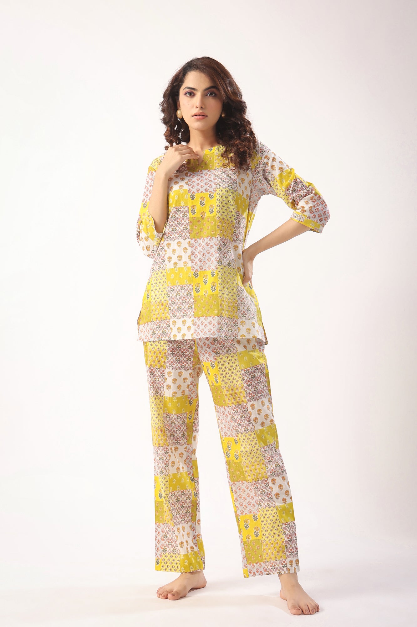 Patch Print on Mustard Loungewear Top Set