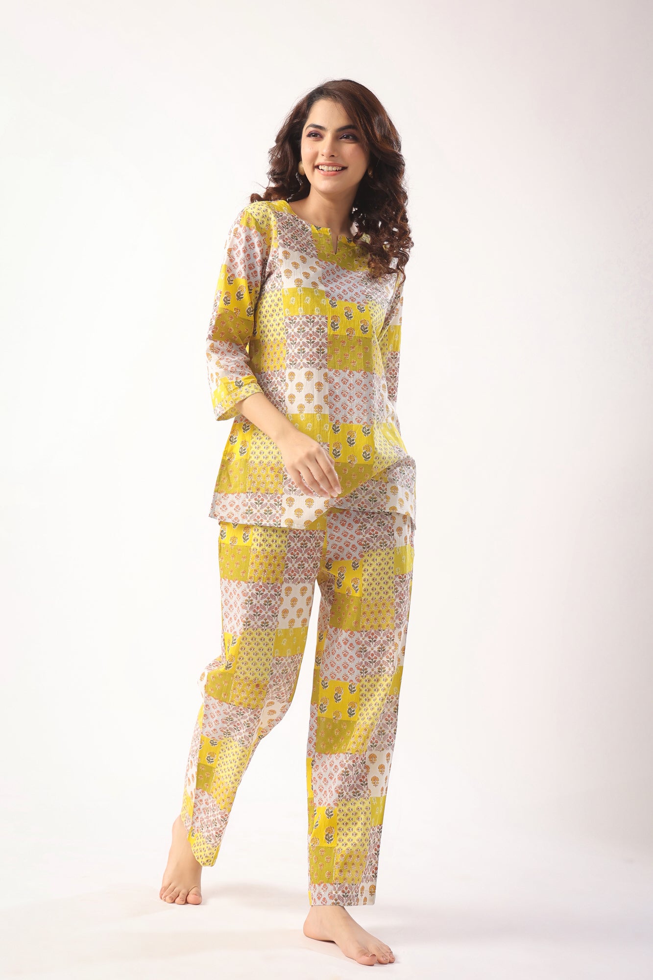 Patch Print on Mustard Loungewear Top Set