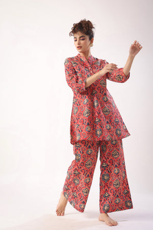 Traditional Print on Pink Cotton Co-ord Set