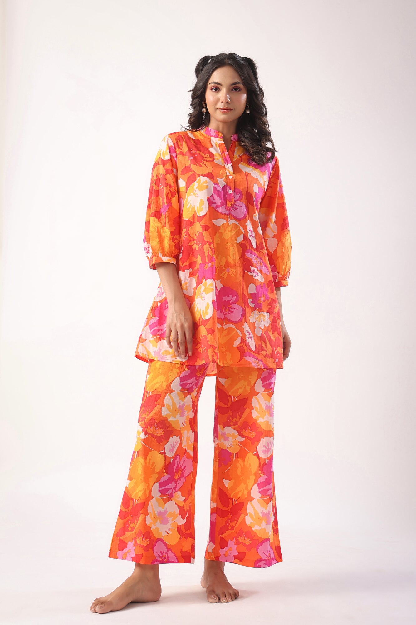 Flower Power Orange Cotton Co-ord Set