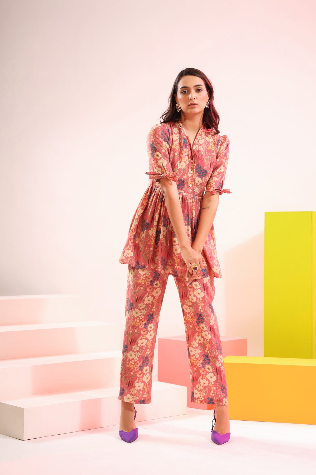 Flower Power Muslin Silk Pink Co-ord Set