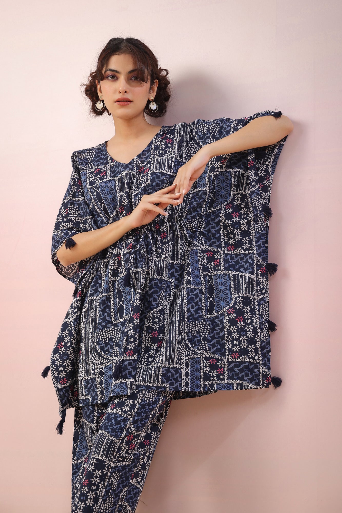 Doodle Print on Indigo Kaftan Co-ord Set