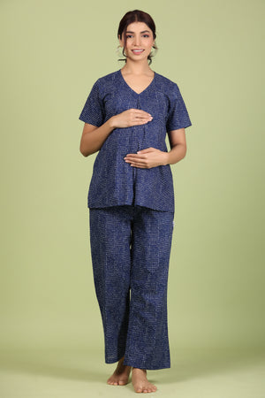 Polka Dots on Blue Maternity Feeding Cotton Pyjama Set