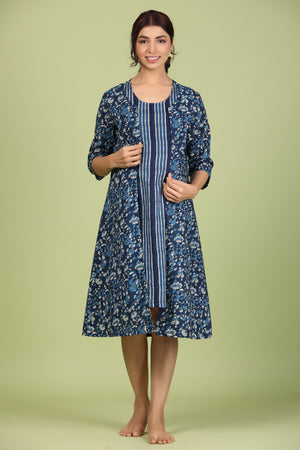 Batik Print on Blue Maternity Feeding Cotton Shrug Set