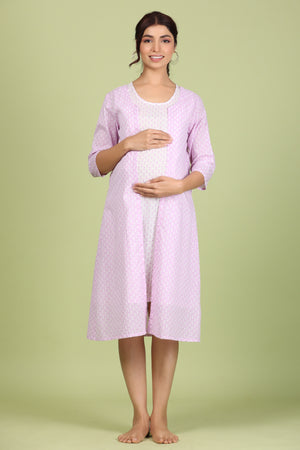 Lavender and White Maternity Feeding Cotton Shrug Set