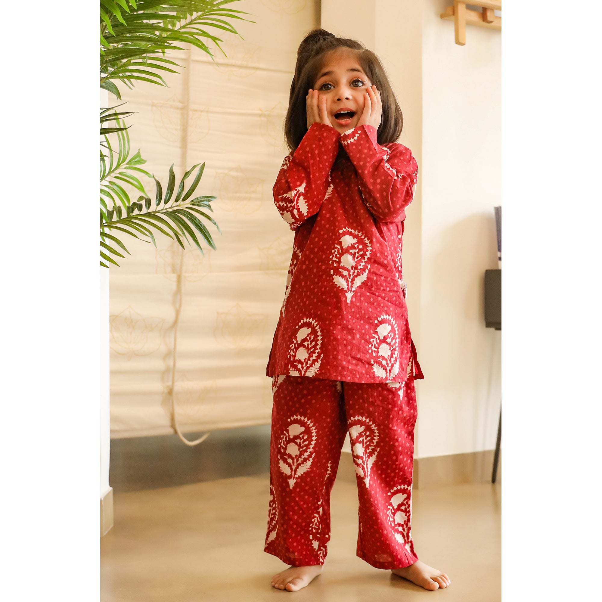 Royal Motifs on Kids Maroon Loungewear Set