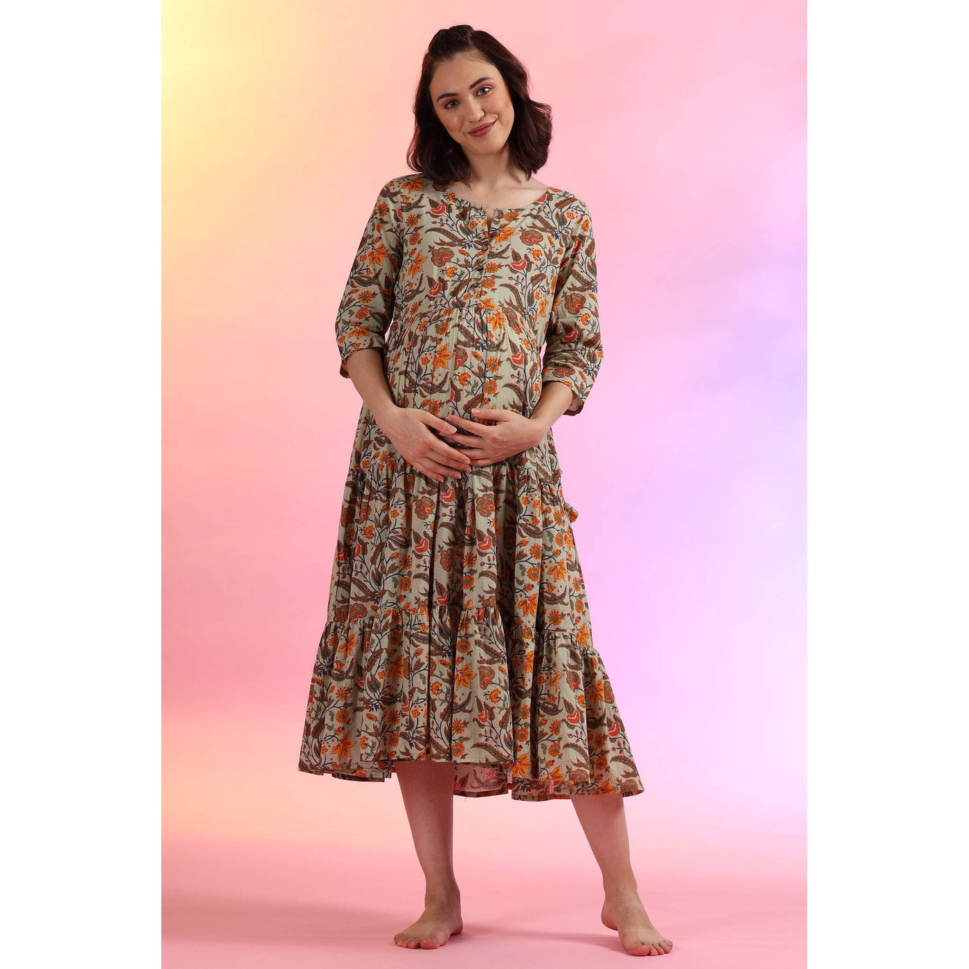 Colour Pop on Feeding Maternity Midi Dress