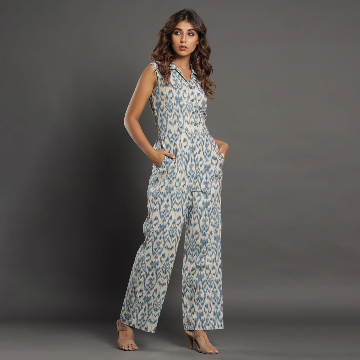 Ikat on Grey Jumpsuit Jisora Jaipur