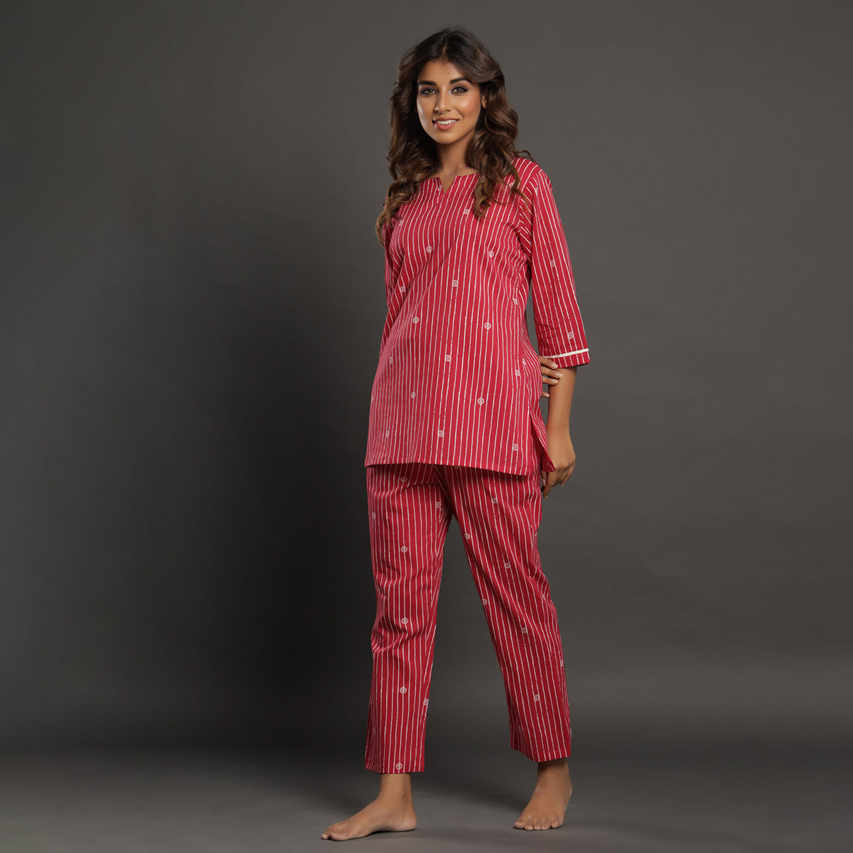 Stroked Rings on Coral Loungewear JISORA