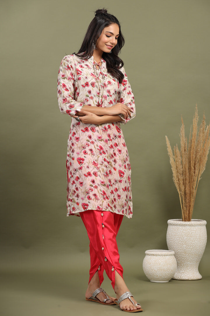 Floral Twines Top with Tulip Pants Muslin Silk Co-ord Set