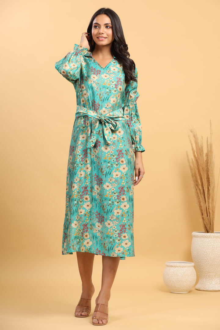 Aqua Life Silk Blue Midi Dress