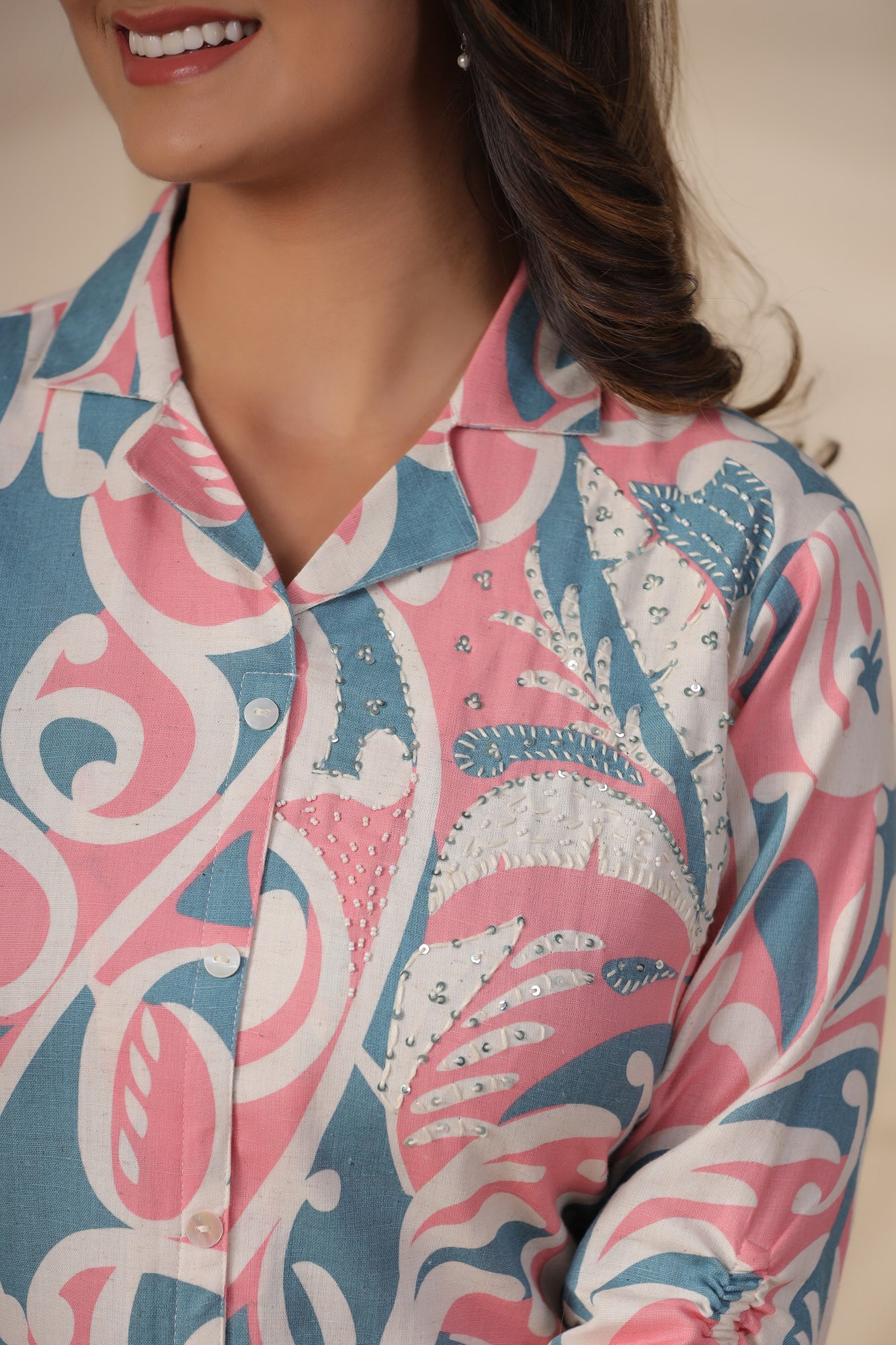 Blooming Tri-Color Khadi Cotton Shirt