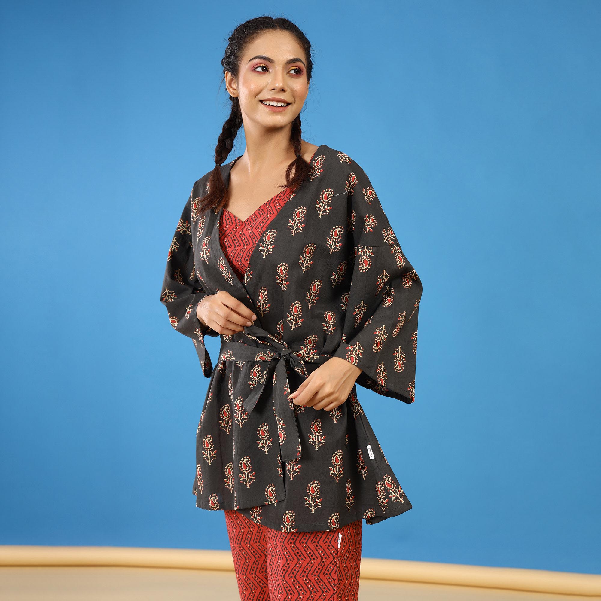 Vivid Print on Black Shrug Set Jisora Jaipur