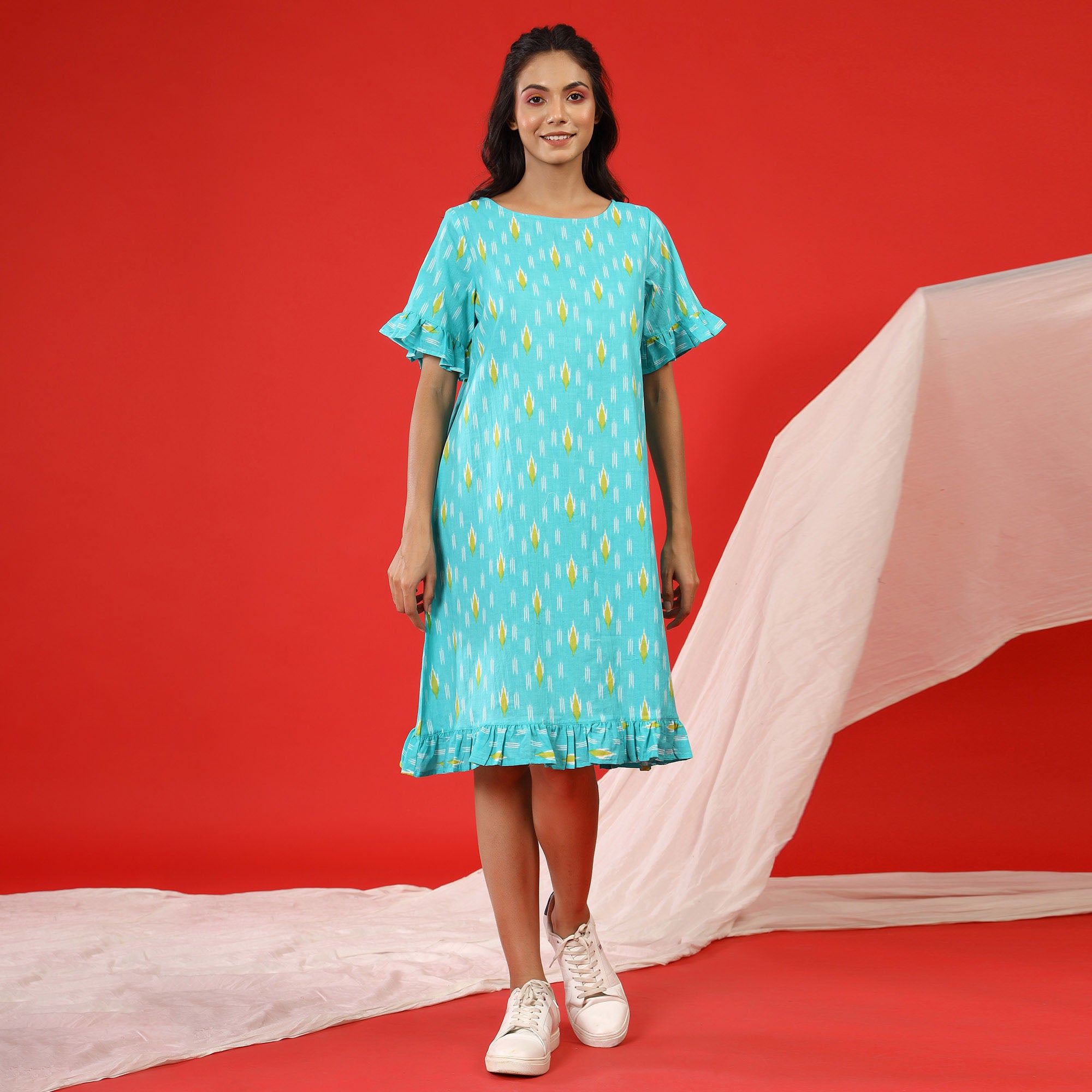 Ikat on Sky Blue T-Shirt Dress