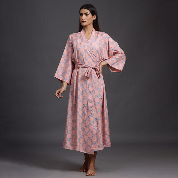 Blue Checks On Pink Robe Jisora Jaipur