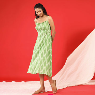 Shibori on Green Strap Dress