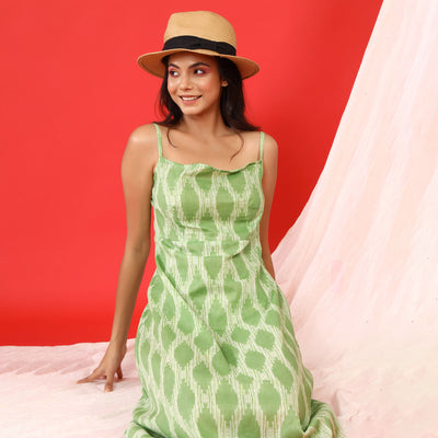 Shibori on Green Strap Dress