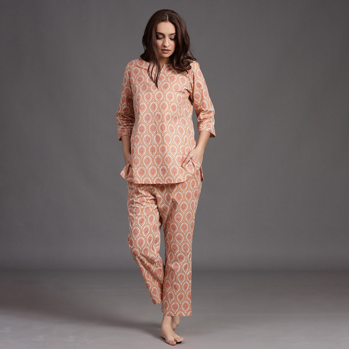 Traditional Motifs on Pink Loungwear JISORA