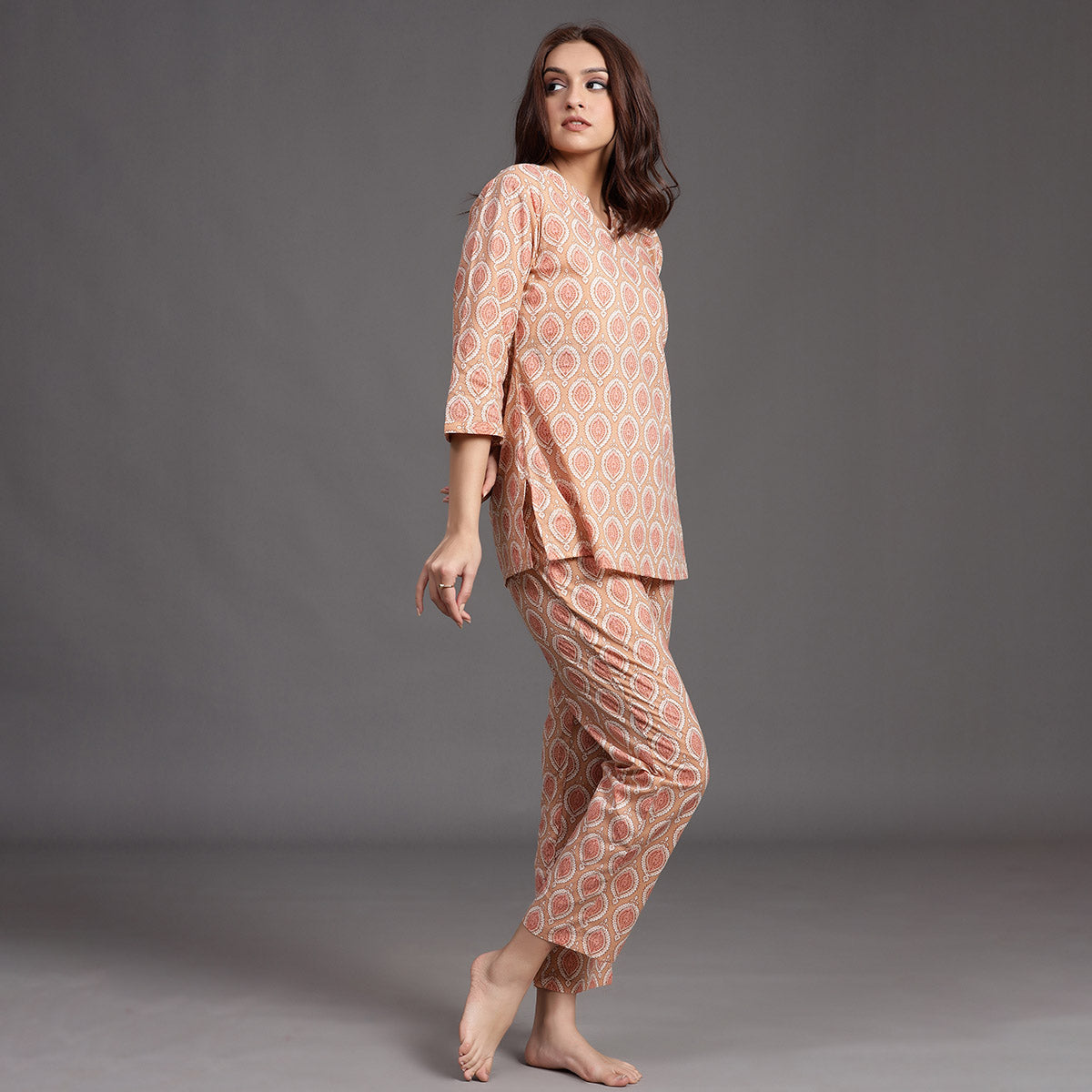 Traditional Motifs on Pink Loungwear JISORA