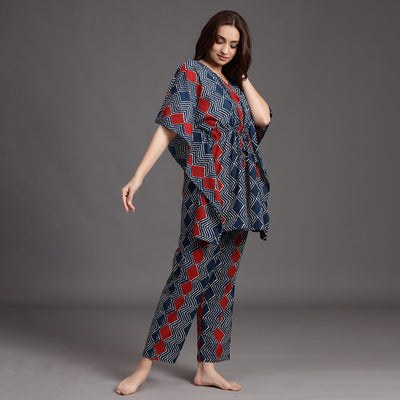 Dynamic Pattern on Blue Kaftan Pyjama JISORA