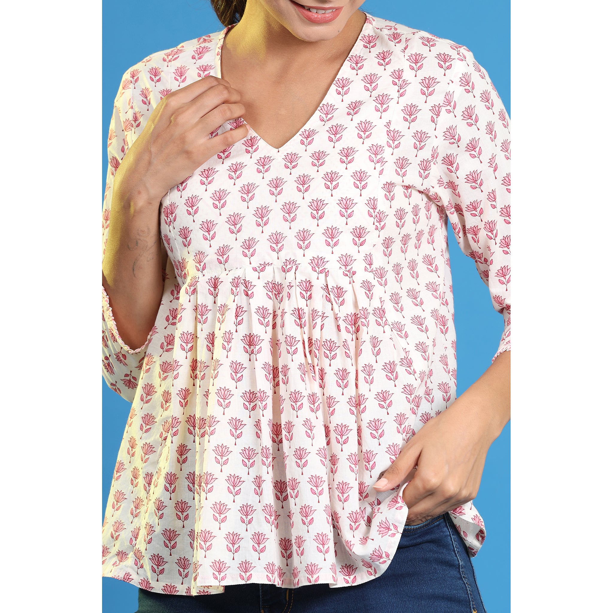 Tulips on Off-white Short Kurti