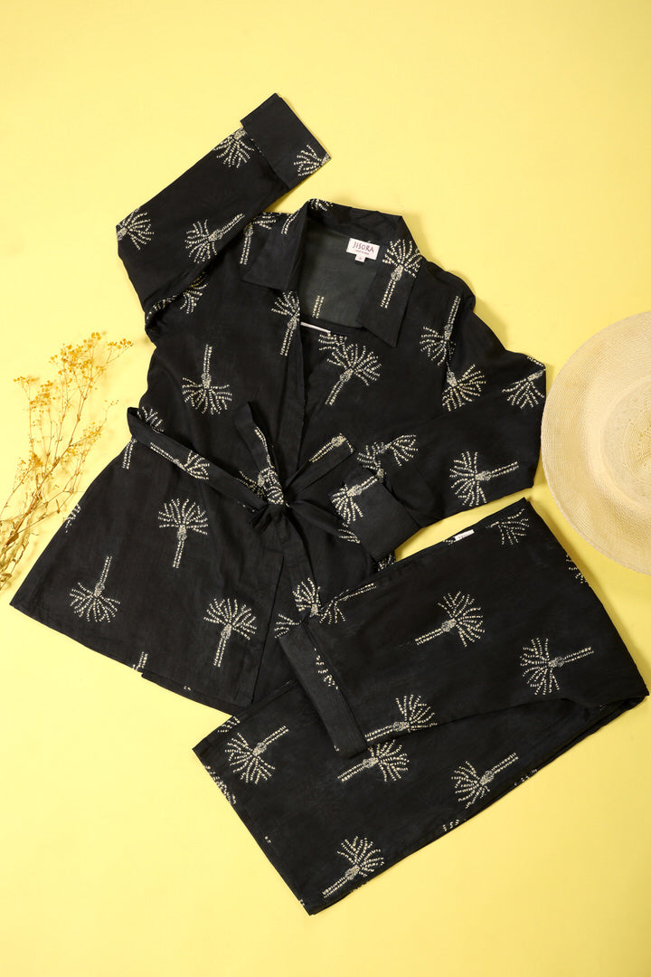 Upside Down Palmon Black Cotton Three Piece Set