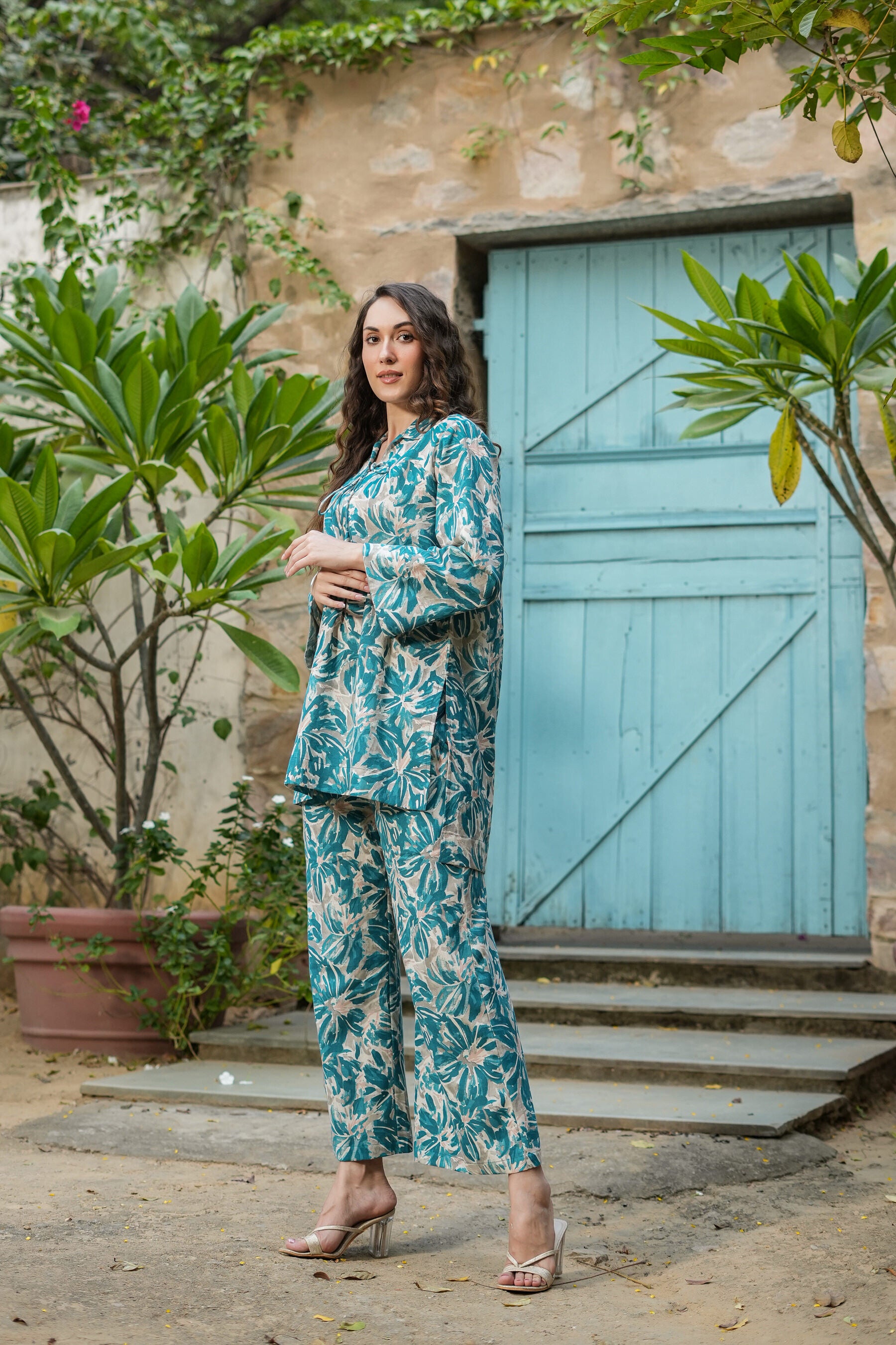 Floral Filigree Cotton Palazzo Loungewear Set