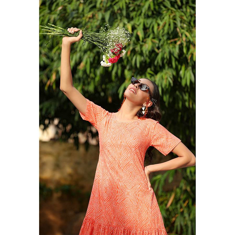 Contrast Mandala On Orange T-Shirt Dress