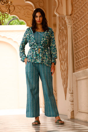 Summer Lovin Teal Cotton Three piece Co-ord Set